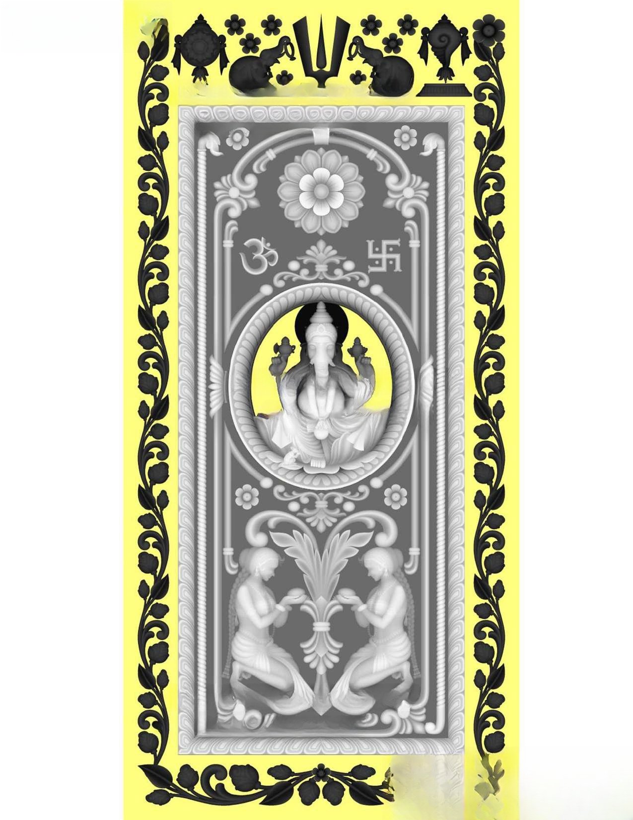 MD - MIX-143 Ganesha Divine Temple Door 3D Relief Carving Model